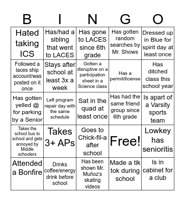 Class of 2021 Bingo Card