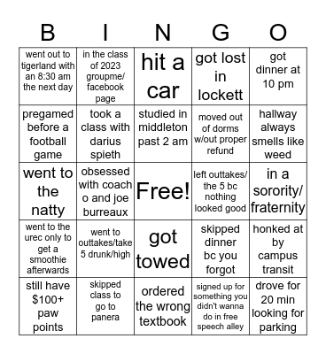 LSU CLASS OF 2023 BINGO Card