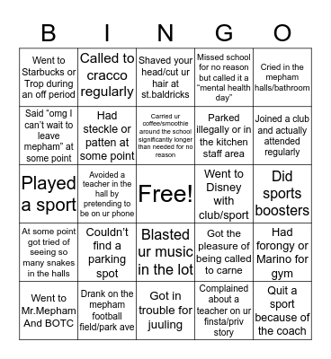 Mepham Bingo Card