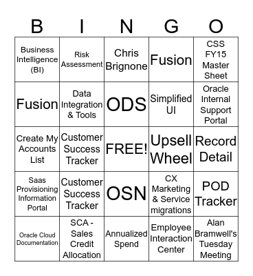 CSS Team West Bingo Card