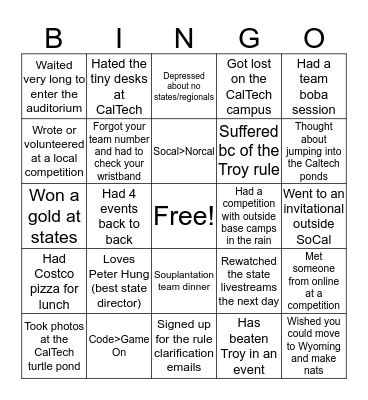 Science Olympiad: Southern California Bingo Card