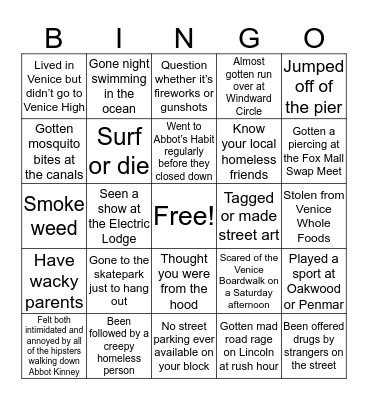 Venice Bingo Card