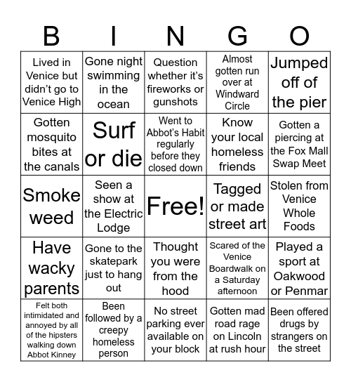 Venice Bingo Card