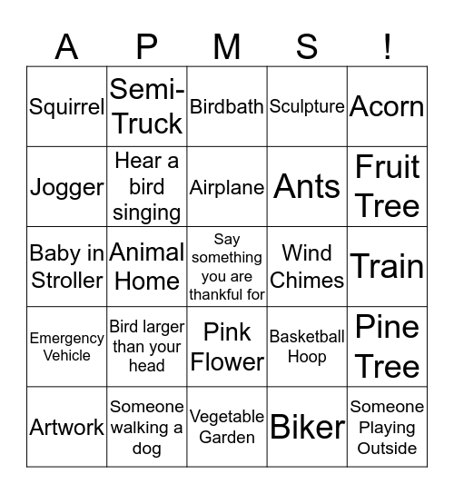 Walking Bingo Card