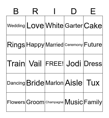 Bridal Shower Bingo Card