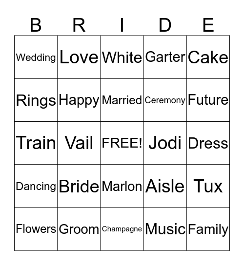 Bridal Shower Bingo Card