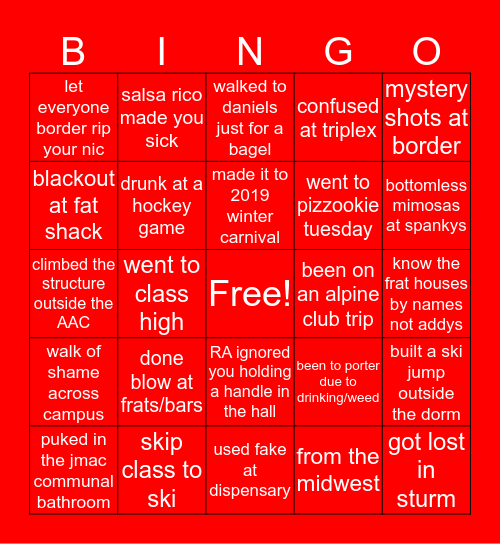 University of Denver Bingo Card