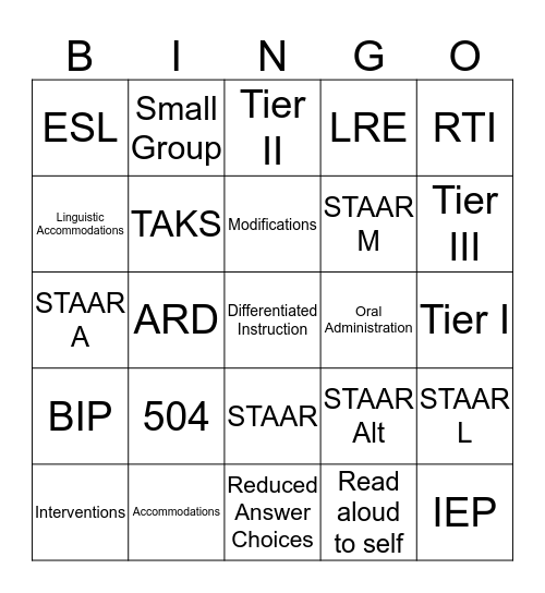 At-Promise Students Bingo Card