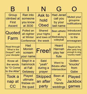 Cru Peoria Bingo Card