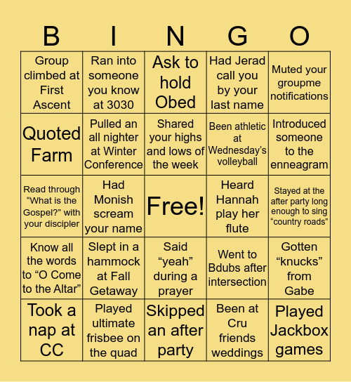 Cru Peoria Bingo Card