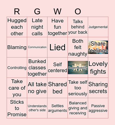 Relationship Bingo Card
