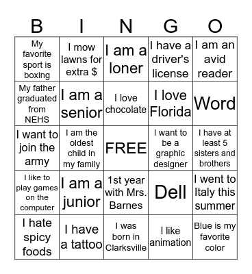 Computer Applications  Bingo Card