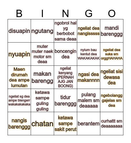 SEBERAPA DEKET LO SAMA DEAA!!! Bingo Card