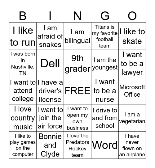 Computer Applications  Bingo Card