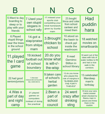 KIS BINGO 2 Bingo Card