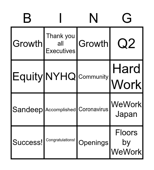 No Bailout for We Bingo Card