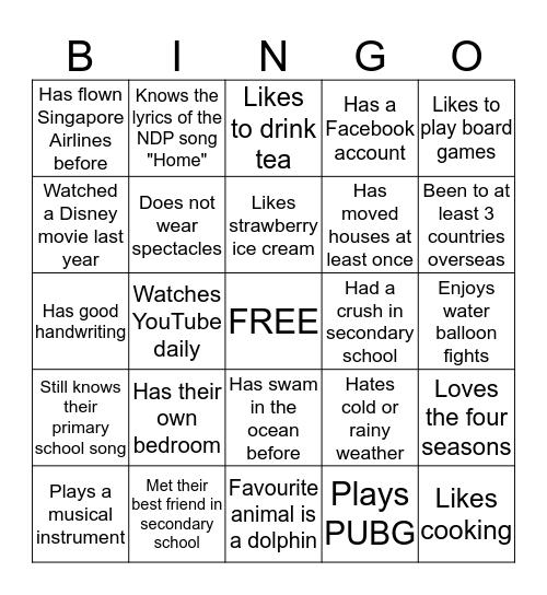 Personality Bingo 1 Bingo Card