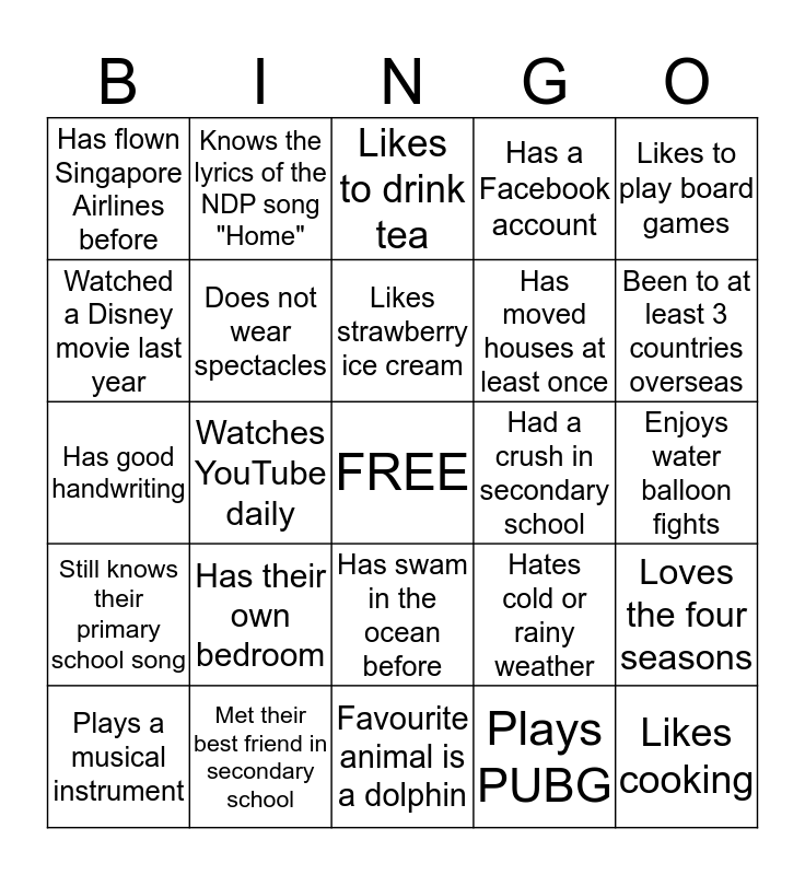 Personality Bingo 1 Bingo Card