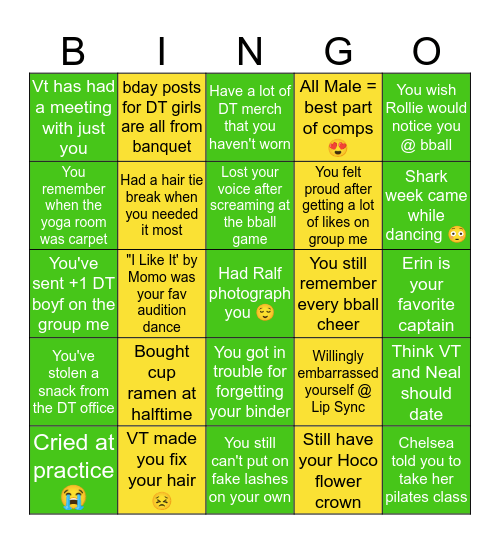 Dance Team BINGO V.2 Bingo Card