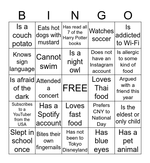 Personality Bingo 2 Bingo Card