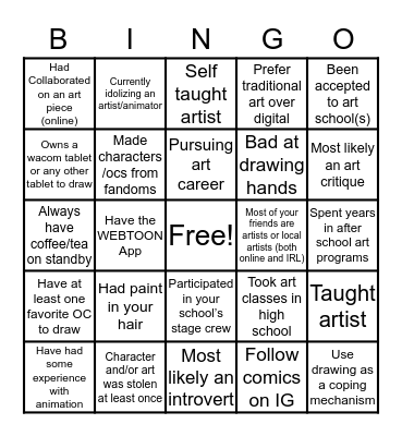 Artists of the Millennium Bingo Card