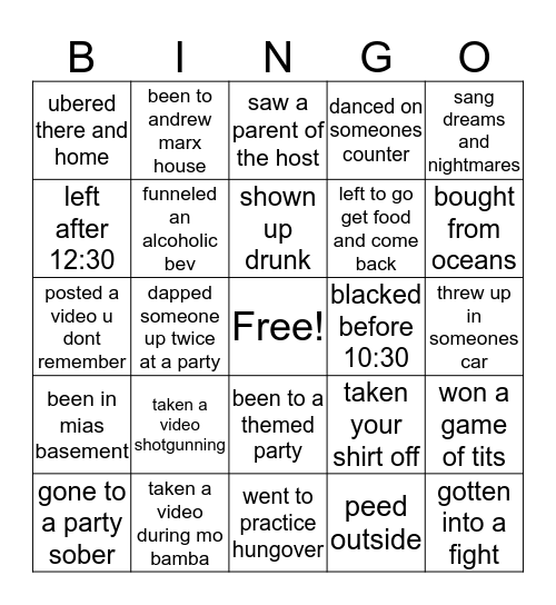 ESM PARTY Bingo Card