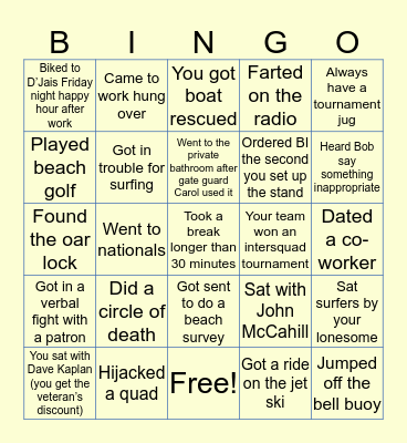 Bradley Beach Bingo Card