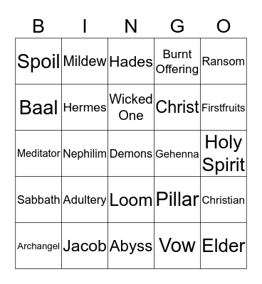 Bible Topics Bingo Card