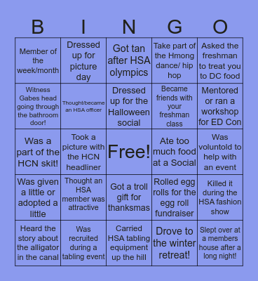 UCM HSA 2013-2017 Bingo Card
