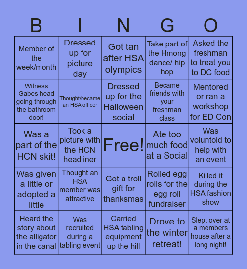 UCM HSA 2013-2017 Bingo Card