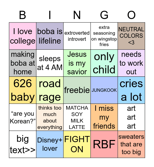 Ellen’s Bingo Card