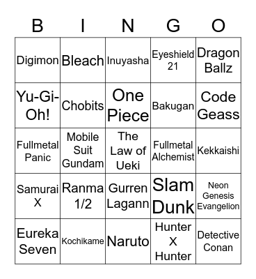 2000's Anime Bingo Card