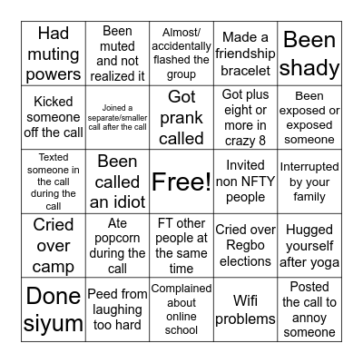 nfty friends zoom call bingo Card