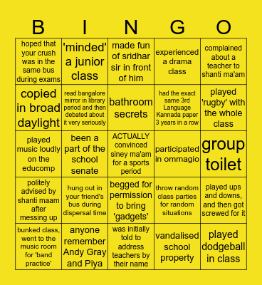 EURO SCHOOL Bingo Card
