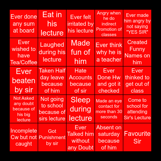 Choksi Sir Bingo Card