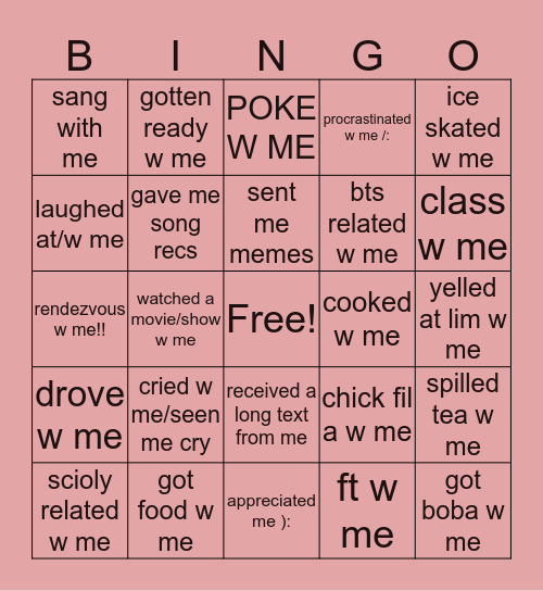 Jessica’s B I N G O Bingo Card