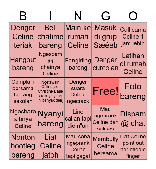 Celine Edition: Have You ever? Bingo Card