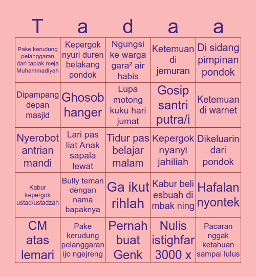 Dulu di DARUL ARQOM aku pernah... Bingo Card