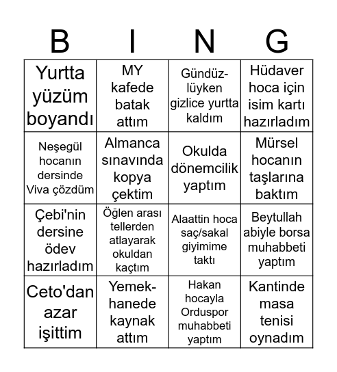 ORDU FEN LİSESİ Bingo Card