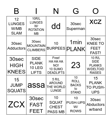 WORK IT OUT! Bingo Card