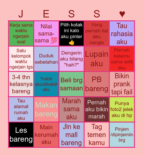 Jesslyn bingo Card
