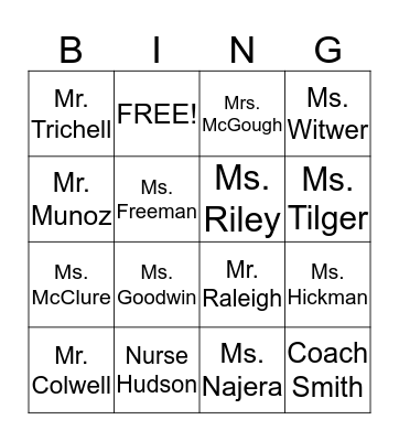 Bullock Elementary Welcome! Bingo Card