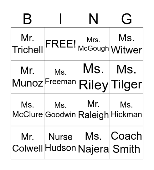 Bullock Elementary Welcome! Bingo Card