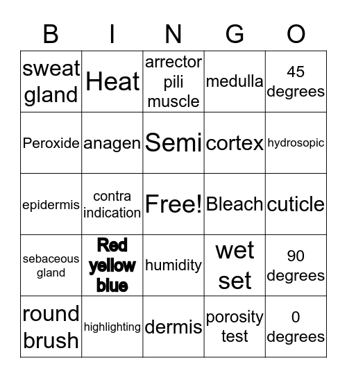 Hairdressing Bingo Card