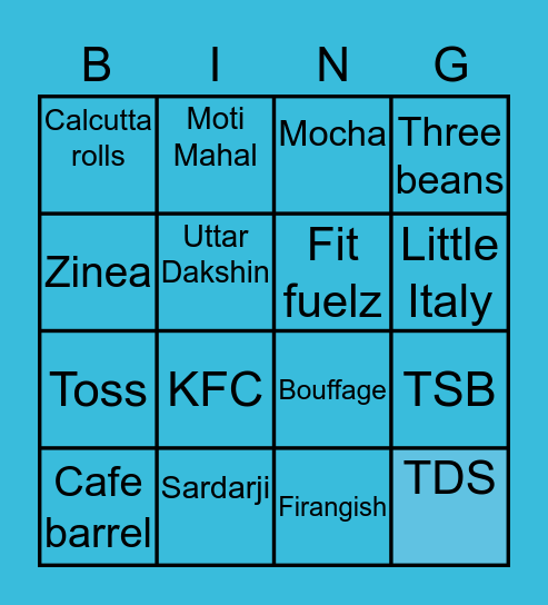 Nagpur Restaurants bingo Card