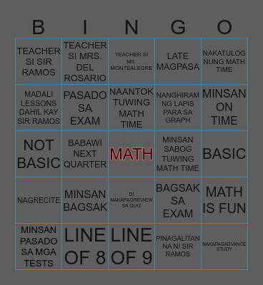 MATH BINGO Card