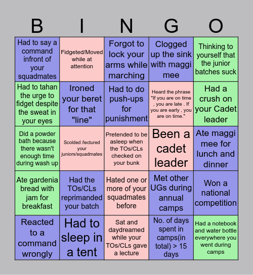 Uniformed groups ⚔️ Bingo Card