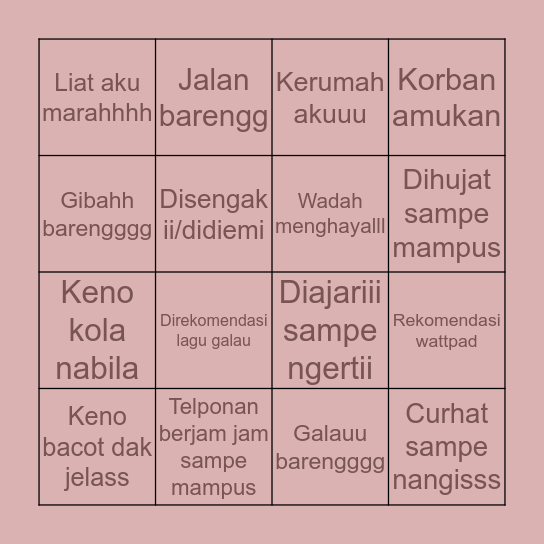 Nabila's bingoooo!!! Bingo Card