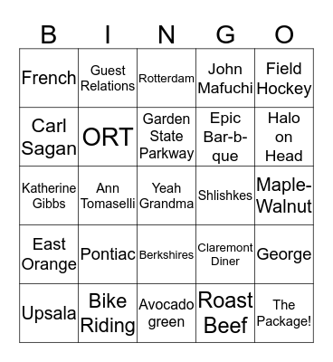 Grandma's 80th Birthday Bingo Card