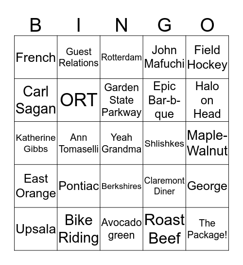 Grandma's 80th Birthday Bingo Card